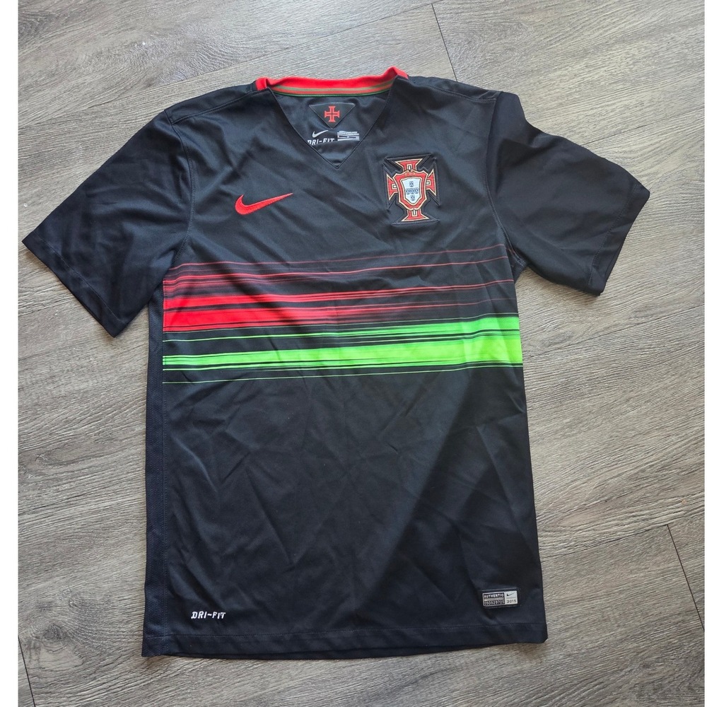 Nike Portugal Soccer Jersey Mens Small Black 2015/2016 Away Dri-FIT Striped - Picture 1 of 8